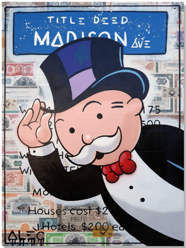 Monopoly Leaning in and Tipping Hat Madison Av.